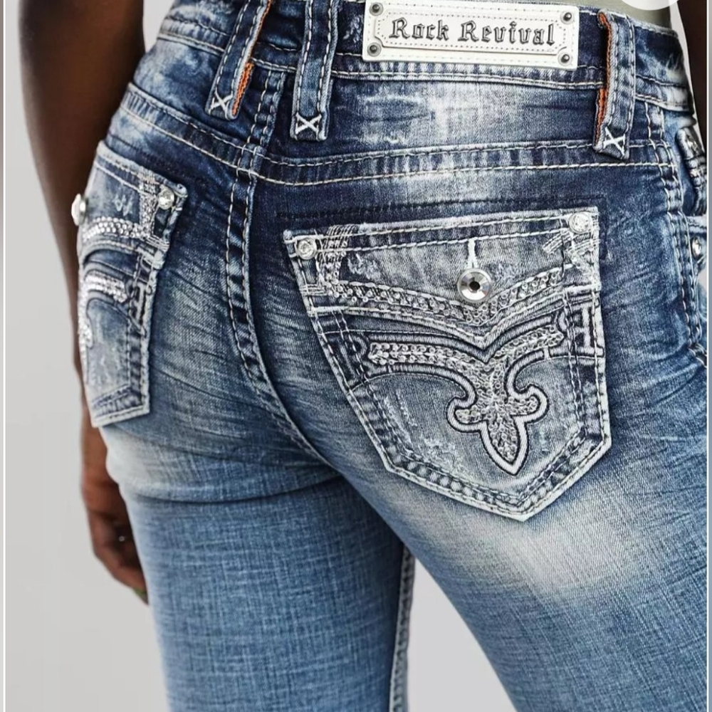 Rock Revival Distressed Blue Boot Cut Jeans